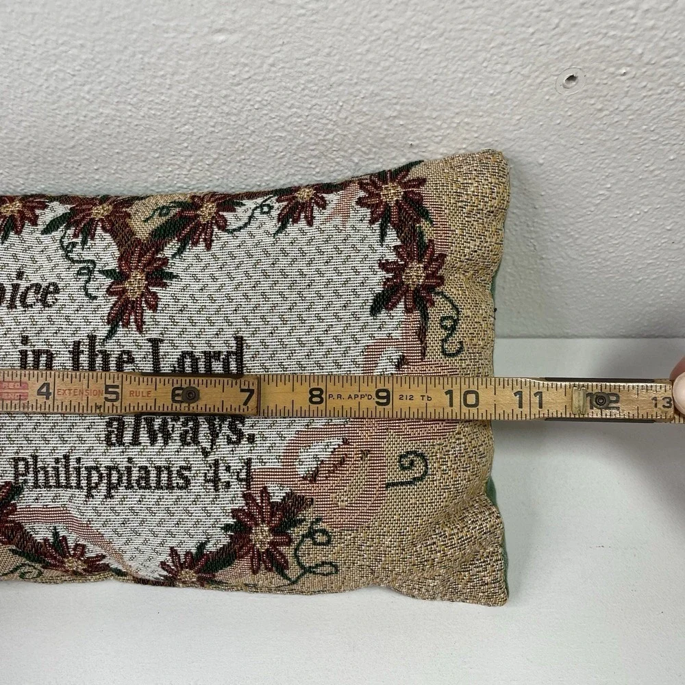 Vintage Tapestry Throw Pillow Bible Verse Rejoice in The Lord Phillipians 4:4